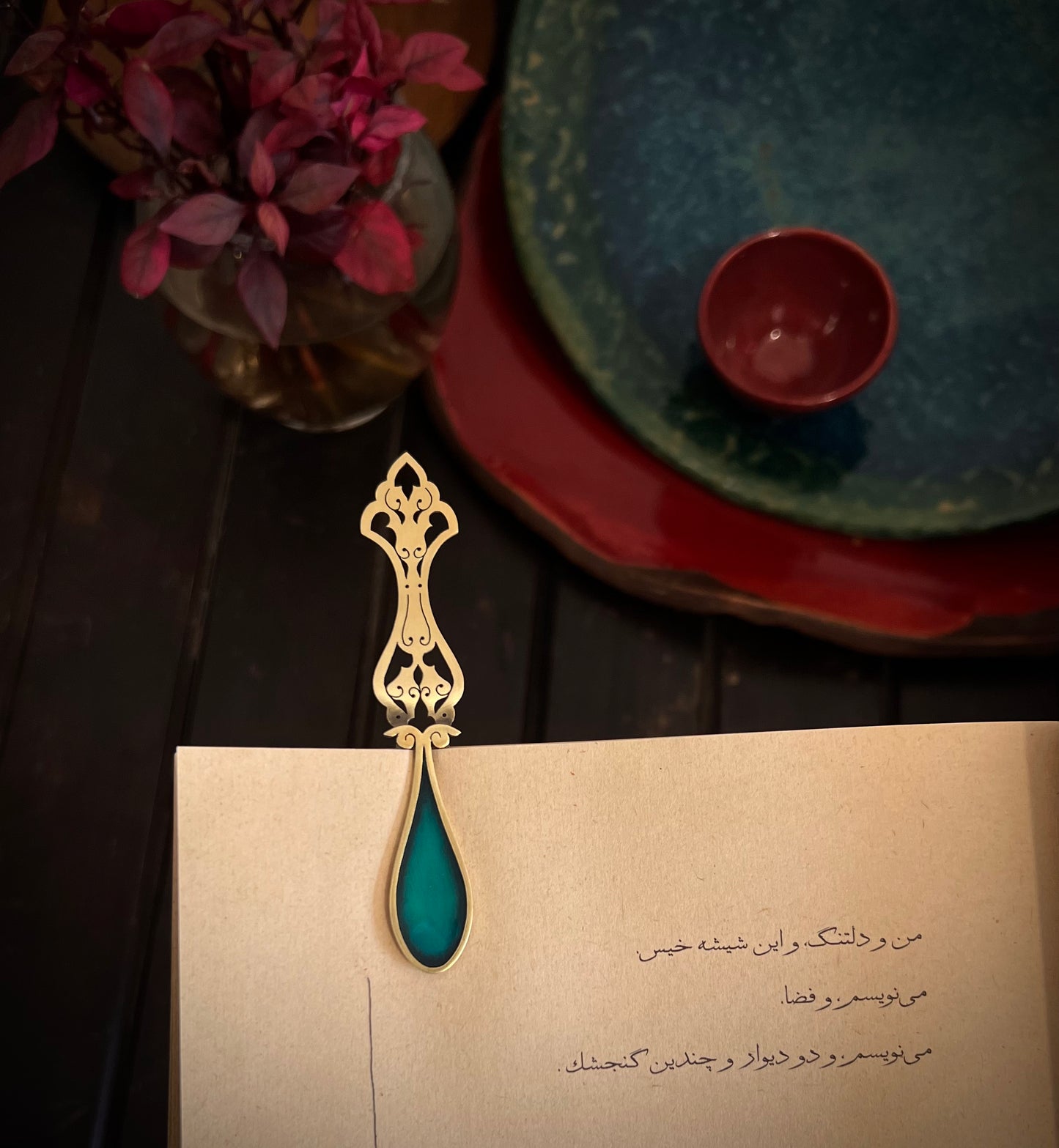 Meadow Splendour Brass Bookmark – Handcrafted with Enamel Art