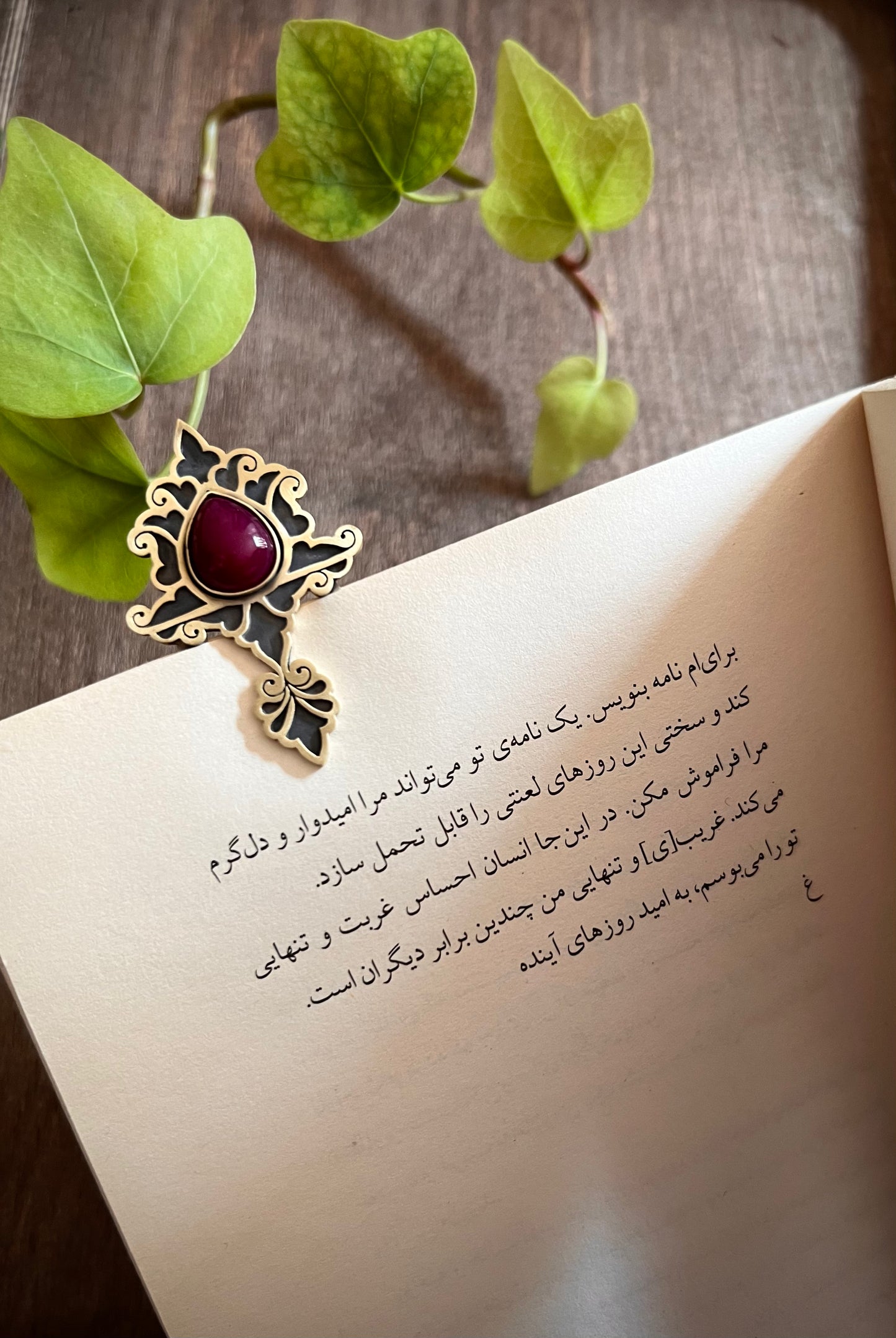 Elixir of Union  Brass Bookmark – Handcrafted with Red Agate Stone