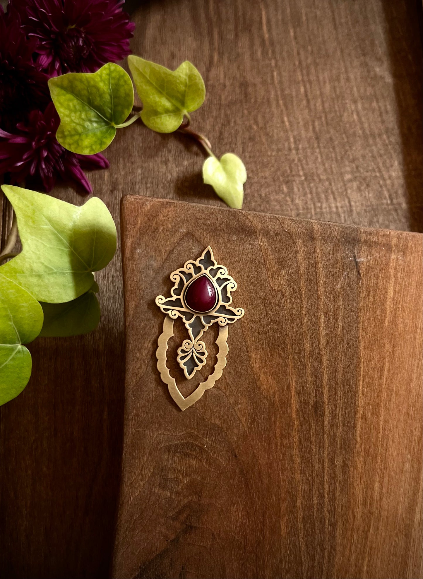 Elixir of Union  Brass Bookmark – Handcrafted with Red Agate Stone