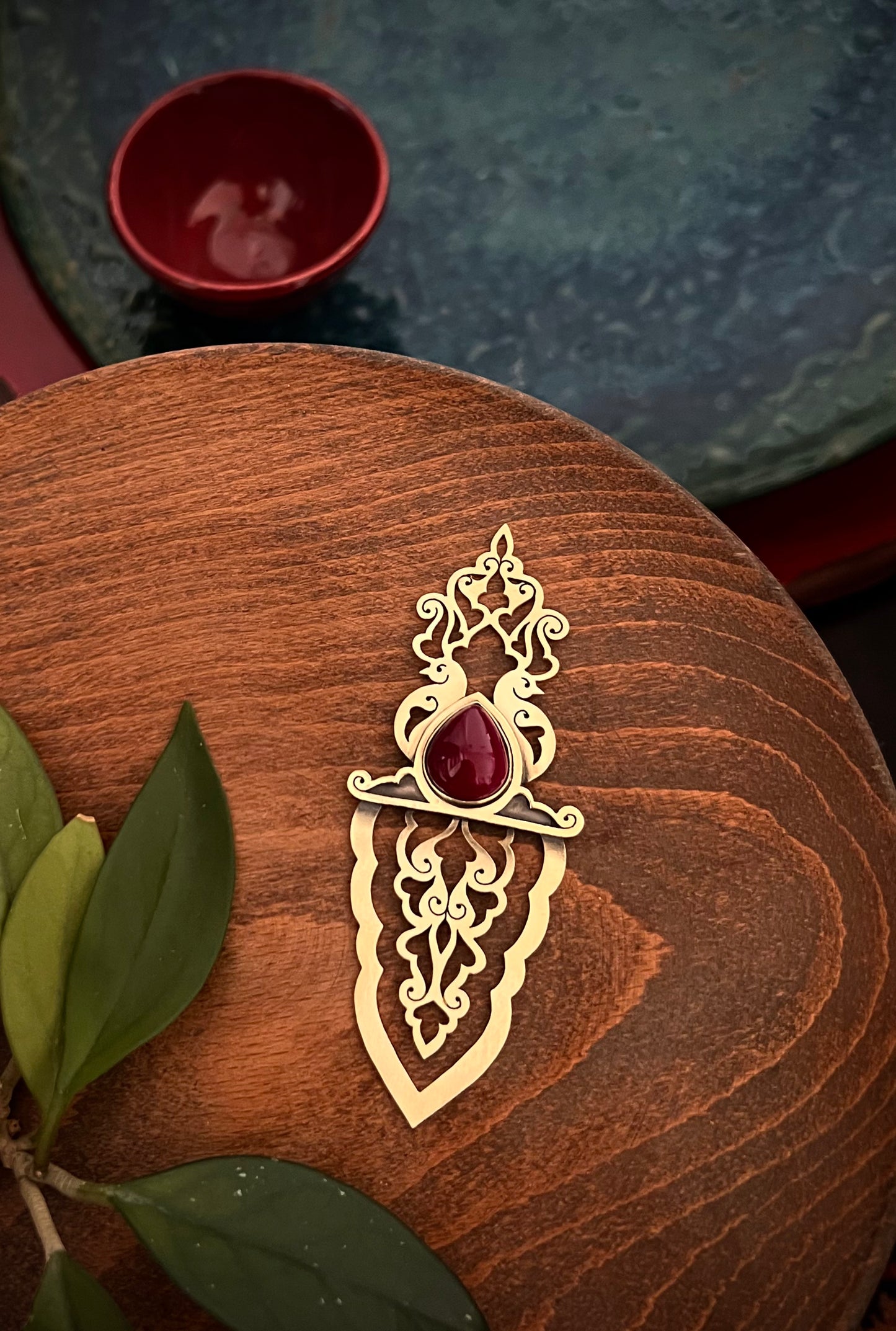 Guardians of Flame  Brass Bookmark – Handcrafted with Red Agate Stone